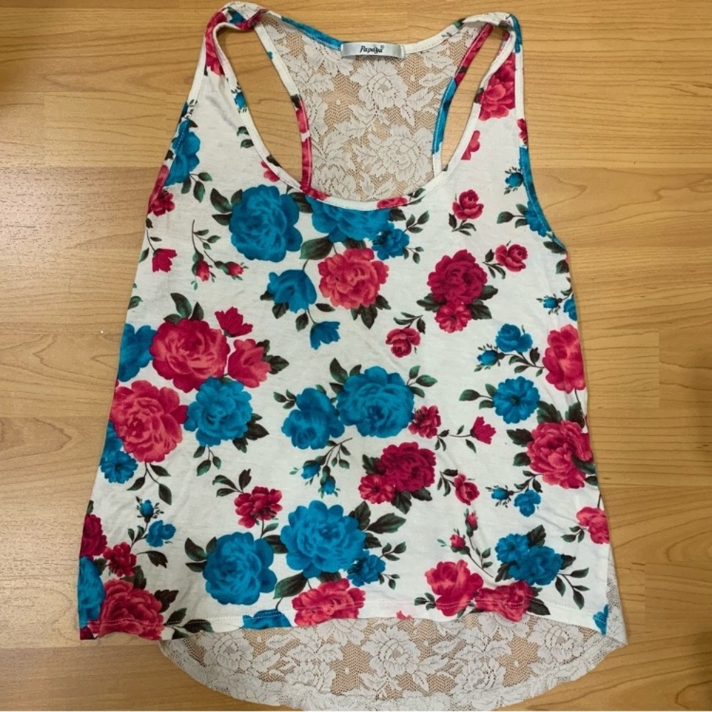 Papaya floral lace tank top